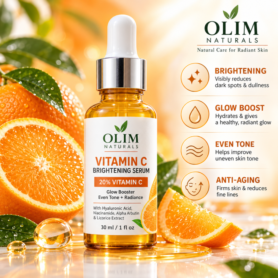 Olim Naturals Vitamin C Brightening Serum – 20% Vitamin C Glow Booster – 30ml